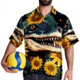 thumbnail image 4 of Crocodile Starry Sky Sunflower Men's Short Sleeve Hawaiian Beach Shirts, Casual Printed Button Down Spread Collar Tops, Summer Unisex Style, 4 of 6