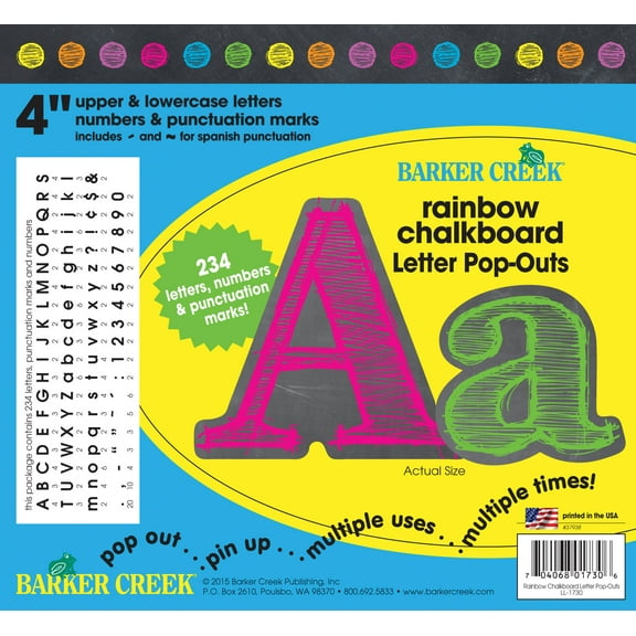 Barker Creek Rainbow Chalk 4" Letter Pop-outs - 468 Characters