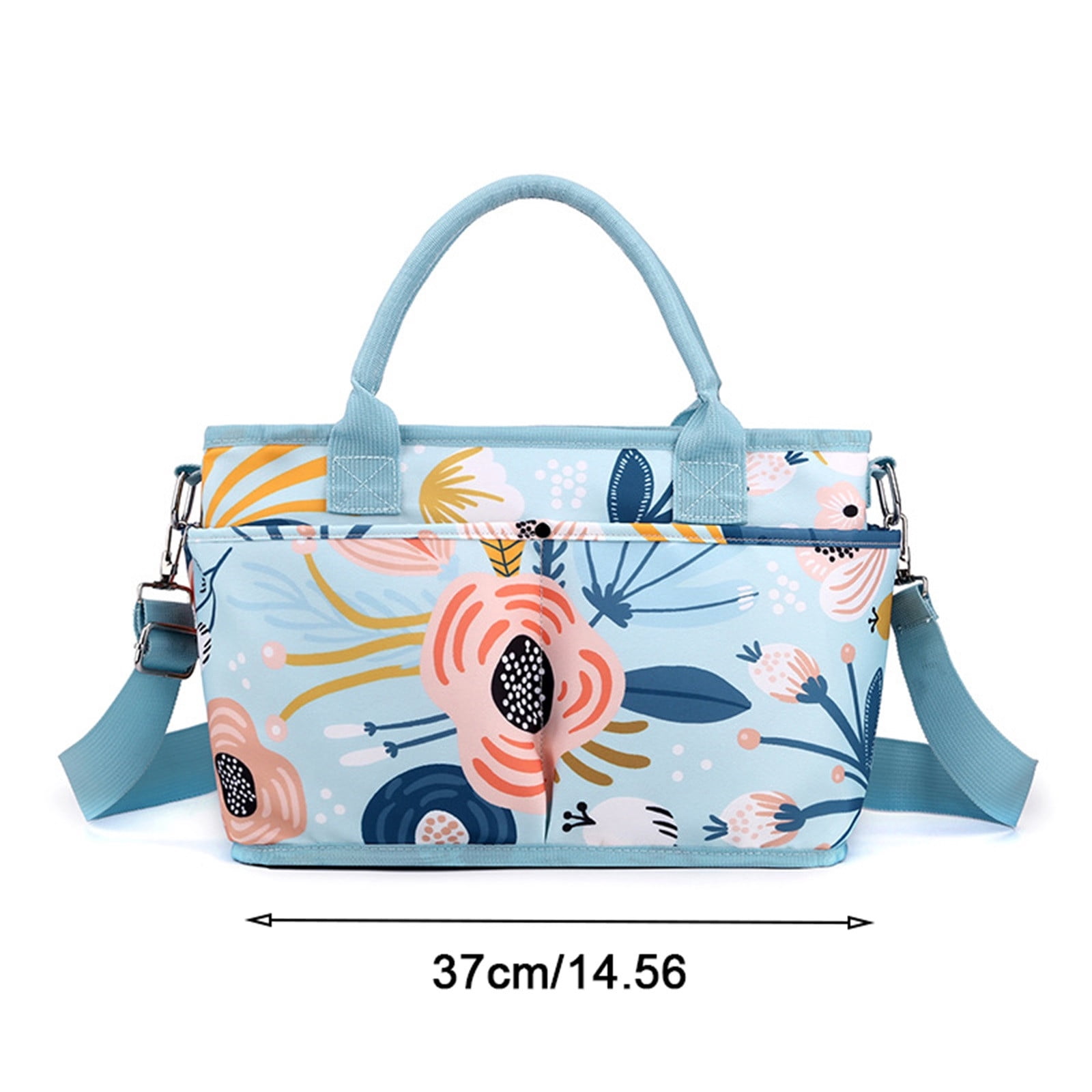 Floral Print Diaper Bag Tote With Waterproof Fabric And Multiple Pockets, Stylish Baby Handbag With Adjustable Crossbody Strap
