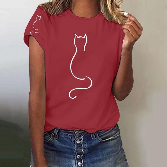 YLHFASHION Hauts pour Femmes Mode Manches 3/4 Col Rond Chemises Décontractées Tendance Blouses Imprimées Plissées devant t-Shirts Soldes Aujourd'hui Offres T-shirt Manches Courtes pour Femmes