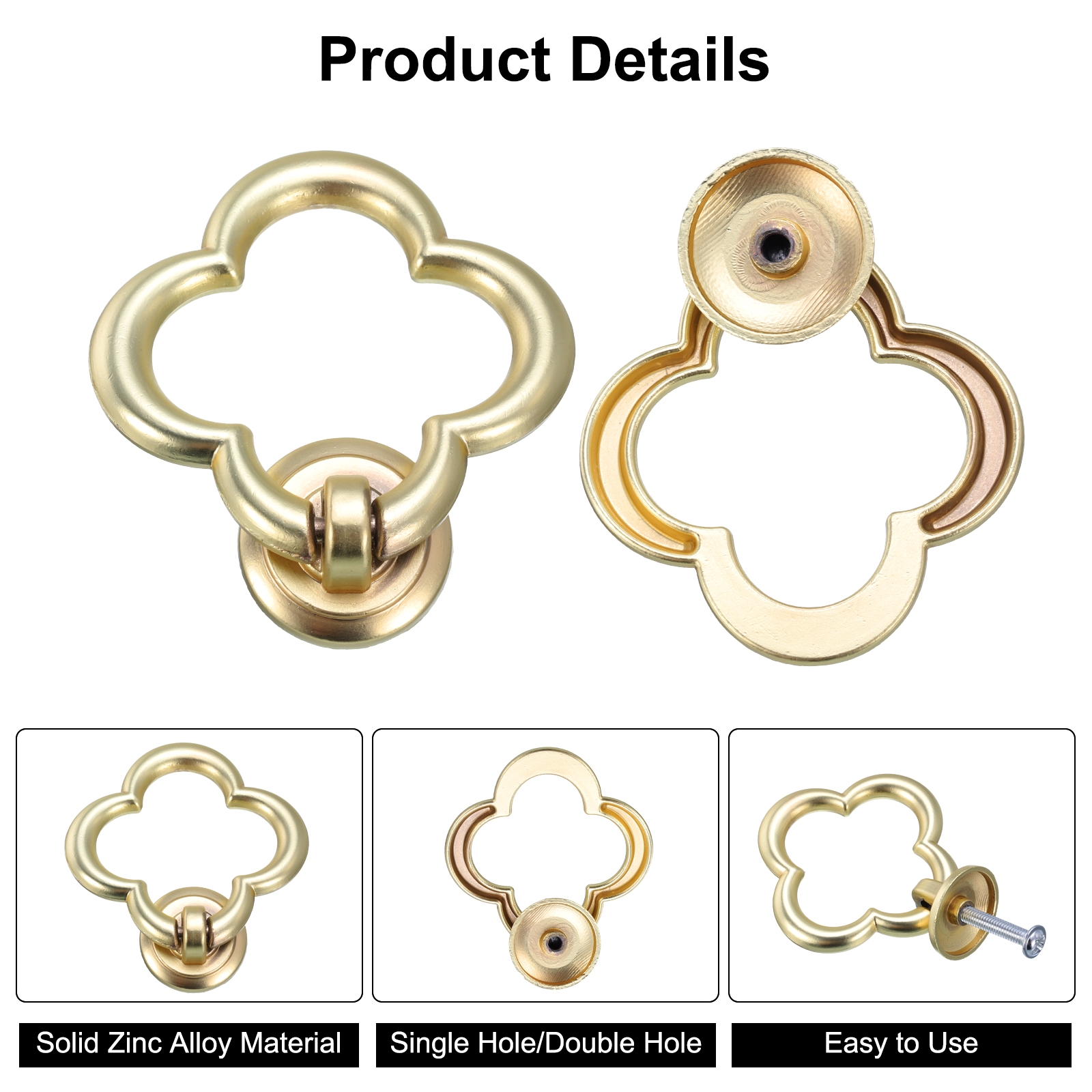 Unique Bargains Flower Ring Dresser Handles with Screws Zinc Alloy Copper 4 Sets