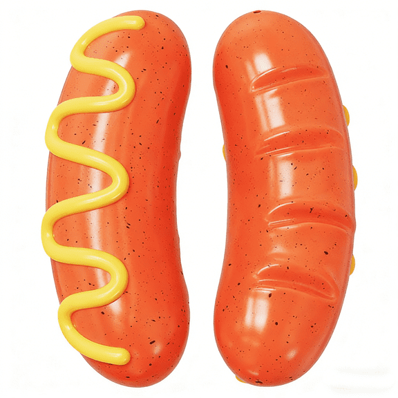 Squeaky Hot Dog Dog Chew Toy, Durable Rubber Interactive Dog Toy for Aggressive Chewers, Teeth Cleaning Dog Toy for Medium to Large Breeds