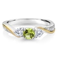 thumbnail image 3 of Gem Stone King 925 Sterling Silver and 10K Yellow Gold Green Peridot and White Lab Grown Diamond 3 Stone Engagement Ring for Women (0.53 Cttw, Gemstone August Birthstone, Size 8), 3 of 6