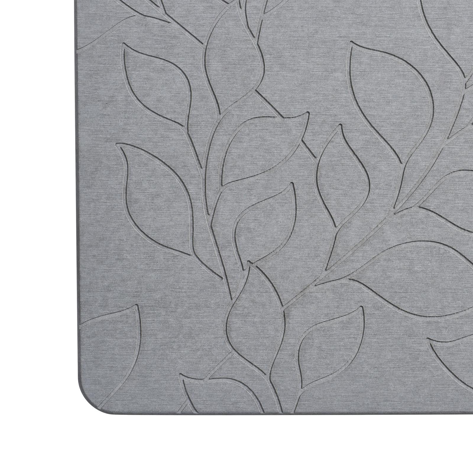 VCNY Home Grey Carved Leaves Diatomite Stone Bath Mat, 16" x 24"