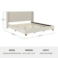 thumbnail image 6 of Martha Stewart Kay King Upholstered Platform Bed with Channel Stitched Wingback Headboard and Cushioned Siderails, Wood Slat Foundation, No Box Spring Needed, Beige, 6 of 11