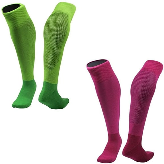 Lian LifeStyle 2 Pairs Exceptional Knee High Sports Socks for Soccer, Softball, Baseball and many other Sports XL0005 Size M Green,Rose