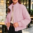 thumbnail image 5 of Yutgune Women's Cropped Plaid Jacket Zip up Stand Collar Casual Coat with Pockets Bomber Gingham Jacket Fall Workout Outerwear, 5 of 8