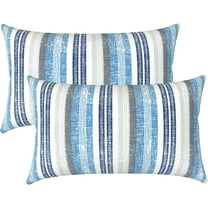 Outdoor Lumbar Pillow Covers Set of 2 Patio Decorative Pillow Cases, Water Repellent Lumbar Cushion Cases for Sofa, Patio Couch Garden Use, 12x20 Inch, Stripe Layered Blue