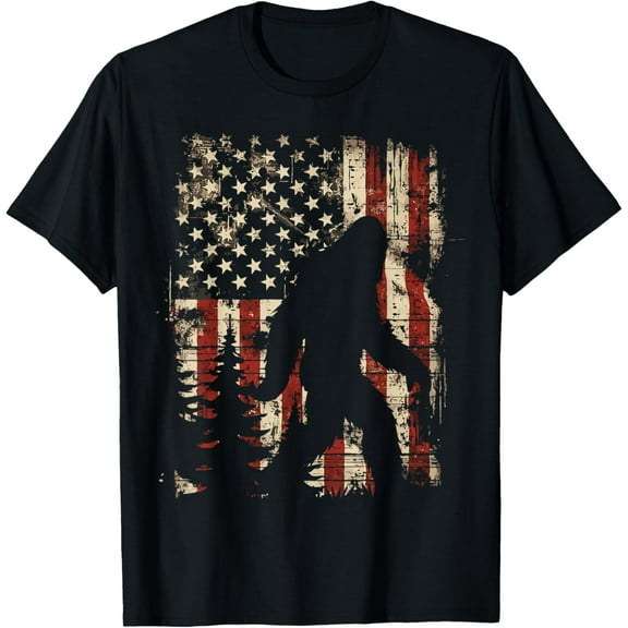 Bigfoot Sasquatch America Flag Patriotic Men Women Kids T-Shirt100% cotton short-sleeved shirt for both men and women