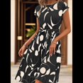 thumbnail image 4 of Vestido Floral para Invitada de Boda, Cuello Redondo, Corta, Cintura Anudada, Midi, Fluido, Estilo Bohemio, para Playa Negro XL, 4 of 9