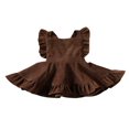 thumbnail image 1 of Girls Solid Color Suspender Skirt  Sleeveless Square Collar Large Hem High Waist Dress with Ruffles, 1 of 7