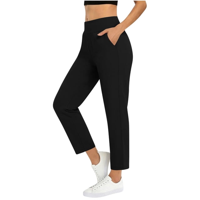 Golf Pants for Women Stretch Polyester Casual Sport Pants Cropped Solid Color