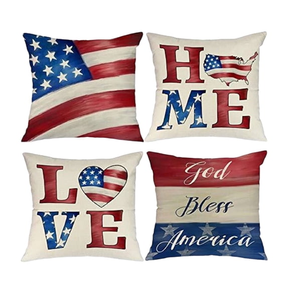 Love decorations, Farmhouse decor, 18X18 in, decorative Couch Pillows, Throw Pillow Set, Fourth of July decorations, Red White Blue, 4 Set