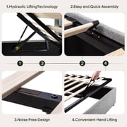 Einfach Queen Size Lift up Platform Storage Bed Frame with Fabric Upholstered Wingback Panel Headboard, Light Gray