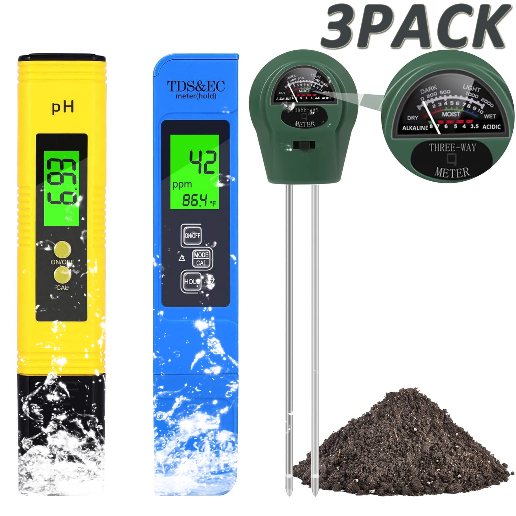 Elbourn Digital PH Meter, TDS and EC Pen for Water, Soil Moisture
