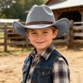 thumbnail image 2 of VOUZZA Kids Cowboy Hat Adjustable Drawstring Sun Protection Wide Brim Western Straw Hat for Halloween, 2 of 4