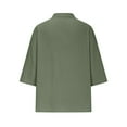 thumbnail image 5 of Penkiiy Women's V-Neck 3/4 Sleeve Loose Button Imitation Cotton And Linen Tunic Summer Shirt Blouse With Pockets L Army Green, 5 of 6