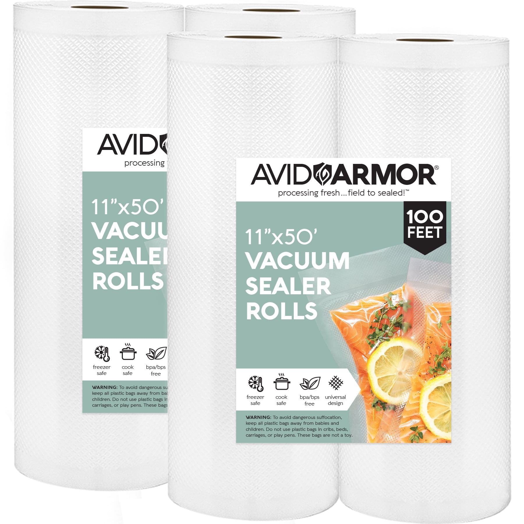 4 Jumbo 11' x 50' Commercial Food Vacuum Sealer Bag Rolls BPA Free & Sous Vide Safe 200 Total Feet | Avid Armor