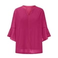 thumbnail image 6 of Juslio Plus Size Tops Women Shirts 3/4 Sleeve Solid Color Casual V Neck Tops Blouses Pink XXL, 6 of 8