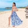 thumbnail image 6 of FORMRS Womens Long Sarong Beach Wrap Semi-Sheer Bikini Skirt Bathing Swimsuit Cover Up, Blue Garden Pattern, 6 of 7