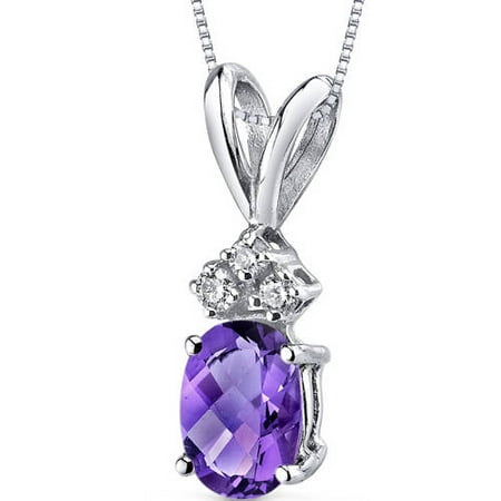 Oravo 0.75 Carat T.G.W. Oval-Cut Amethyst and Diamond Accent 14kt White Gold Pendant, 18