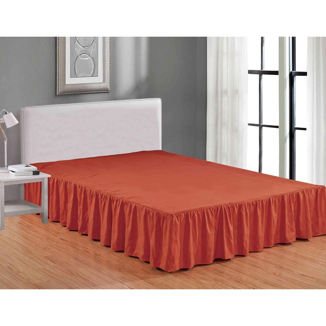 Sheets & Beyond Wrap Around Microfibra sólida tela de calidad de hotel de lujo dormitorio con volantes ropa de cama falda de cama de 14.0 in de caída (doble naranja)
