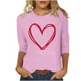 thumbnail image 2 of Ailaofu T-Shirts de la Saint-Valentin à Manches 3/4 Col Rond pour Femmes avec Imprimé Cœur Graphique, 2 of 5