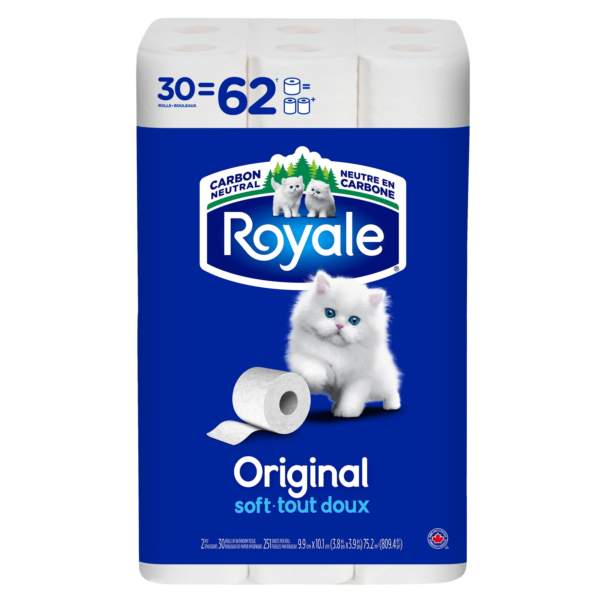 Royale Original, 2 Ply Toilet Paper, 30 Equal 62 Bathroom Tissue Rolls, 251 Toilet Paper Sheets per Roll