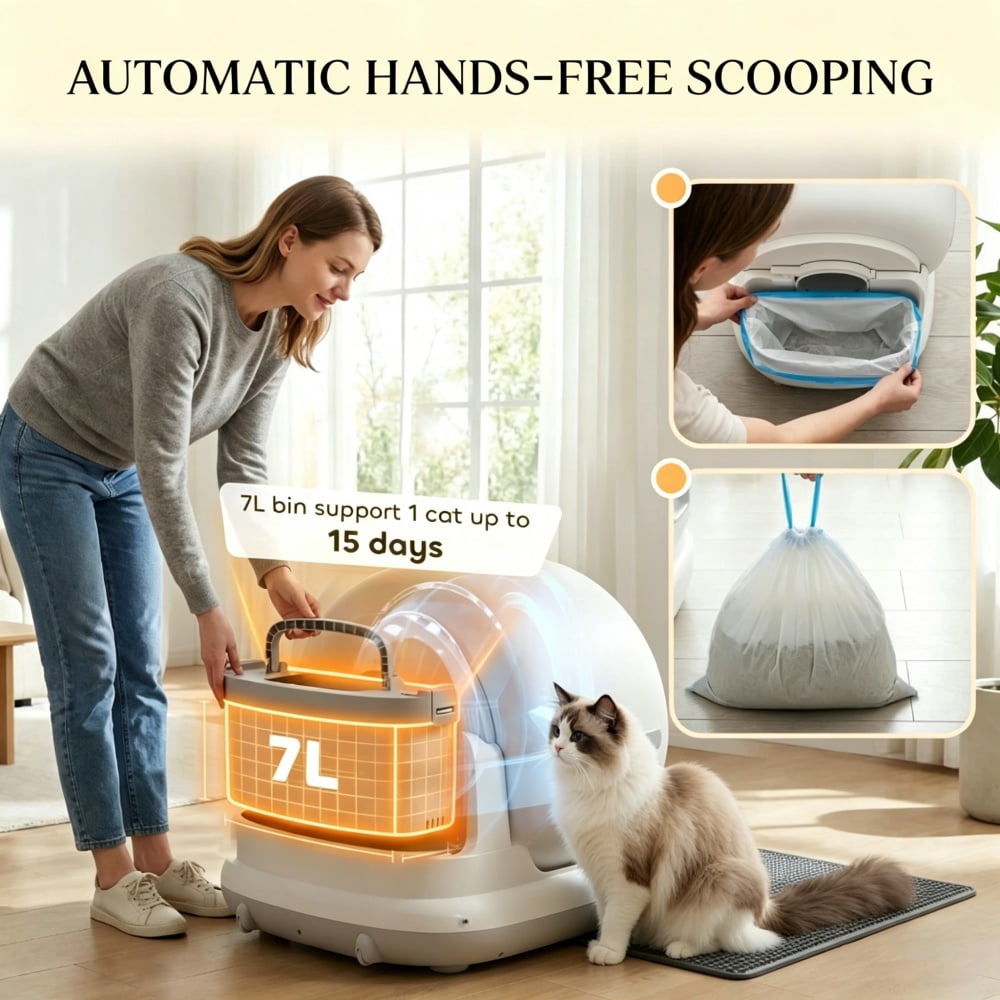 Smart Automatic Cat Litter Box, UVC Light & Gel Dual Purification Self-Cleaning Litter Box, APP Control Health Monitoring, 72L Large Capacity Safety Protection Kitty Toilet for Cats