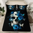 thumbnail image 7 of Manfei Romantic Skull Bed Sheets Set Full Size, Blue Rose Bed Sheets Full, Dreamy Butterfly Bedding Full Size, Breathable Bedroom Decoration, 4pcs, 7 of 7