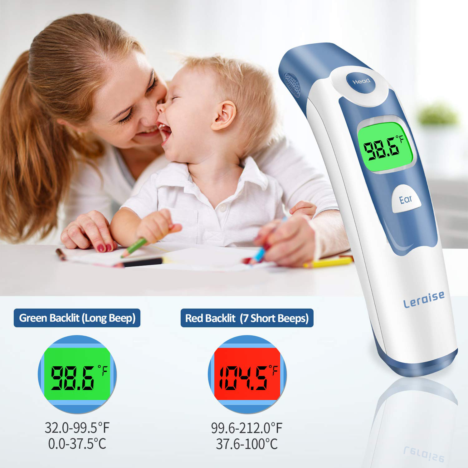Leraise Forehead and Ear Thermometer, 1-Second Fast Reading photo 3