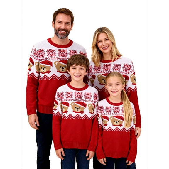 Deago Family Matching Christmas Sweater Long Sleeve Round Neck Ugly Knitted Sweater Pullover for Men Women