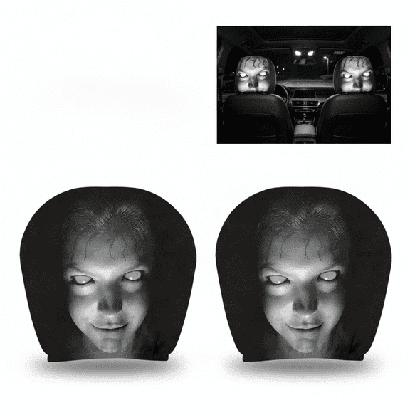 Sttlejura Car Headrest Covers 2 Pack, Stretch Polyester Ghost Print Seat Headrest Protector for Halloween Auto Interior Decoration, Cars Trucks Suvs Vans