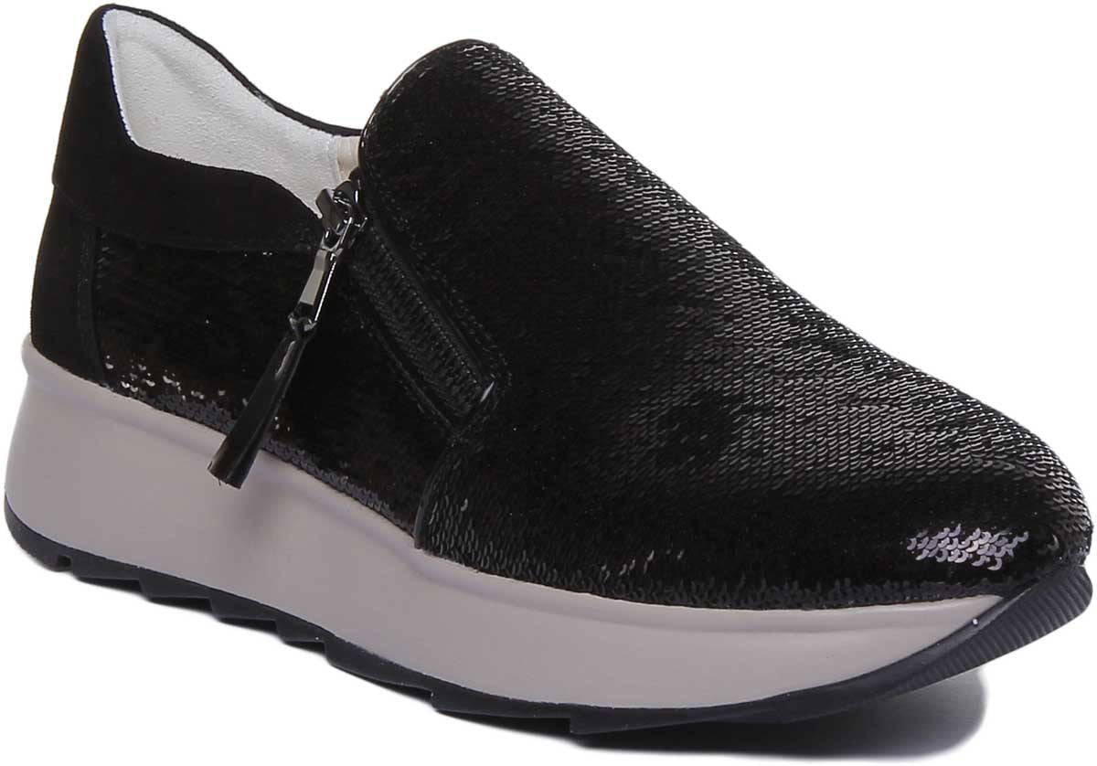 D Gendry A Women's Casual Slip On Shiny Sneakers With Side Zip Black Size 10.5 - Walmart.com
