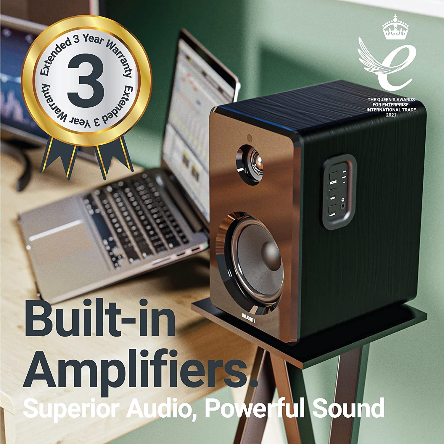 Majority D40 Active Bookshelf Speakers, Bluetooth & RCA, Powered HiFi Stereo Sound
