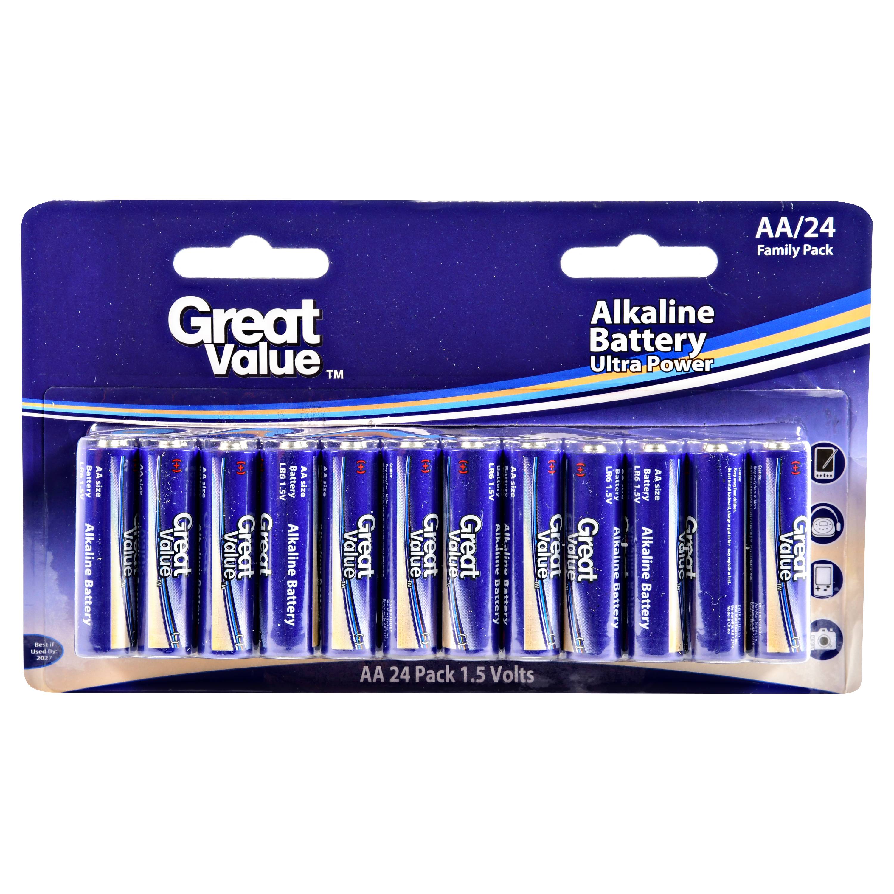 Great Value Alkaline AA Batteries, 24 Count