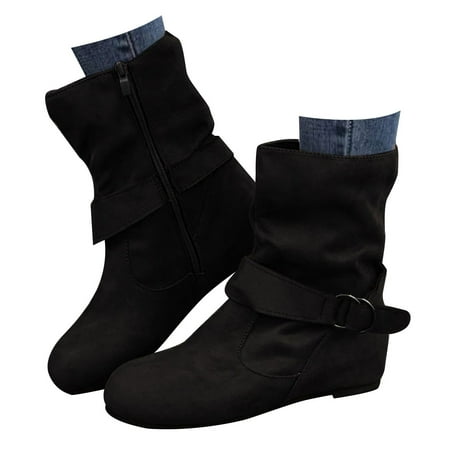 DVKOVI Botas Vaqueras Para Mujer Western Ankle Boots for Women Fashion Women Low Ankle Trim Round Toe Ankle Leather Boots Casual and Ladies Shoes Leisure Boot for Ladies Fall Winter Black 43