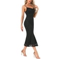 thumbnail image 4 of VESTIDO DE MUJER INSPIRE CHIC Encaje Floral Escote Cuadrado Tirantes de Espagueti Bodycon Cóctel Maxi Vestido L Negro, 4 of 5