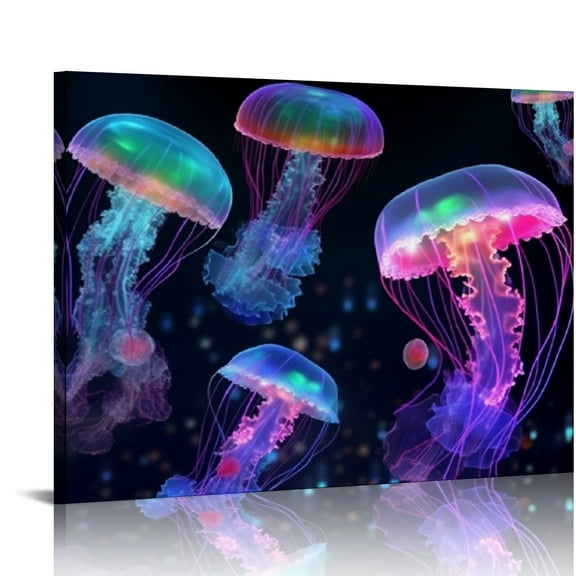 Fenyluxe Jellyfish Bioluminescence Holography Canvas Wall Art Print On Canvas for Home Decor 16x12in