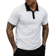 thumbnail image 2 of Men'S Short Sleeve Golf Shirts Contrast Trim Collared Textuwhite Top Casual Breathable Slim Fit Business Work Tees,White XL, 2 of 5