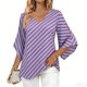 thumbnail image 3 of TaTaai Women's Fashion Striped Print Elegant V-Neck Three-Quarter Sleeve Top Gift, 3 of 7