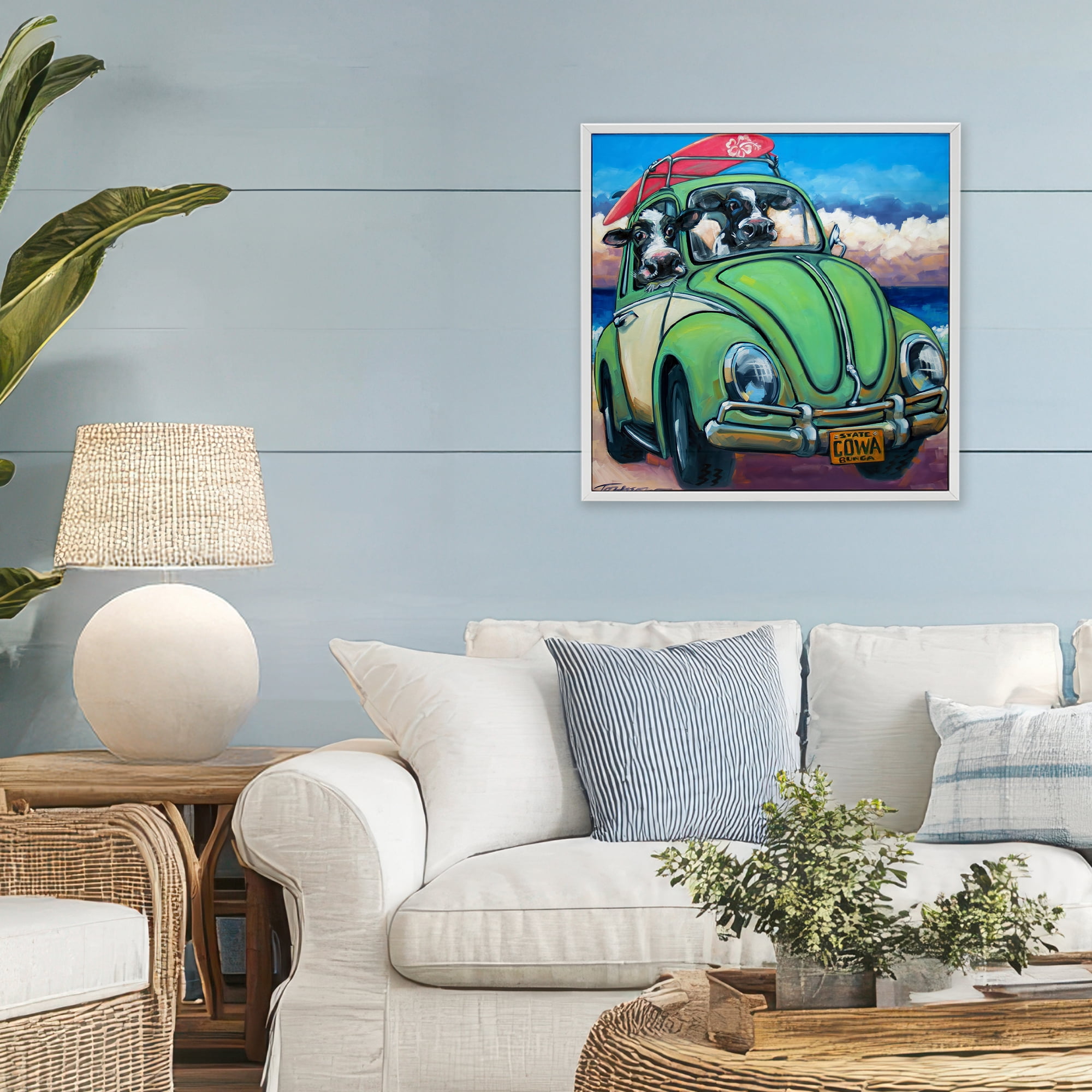 Stupell Industries Cowabunga Surfer Cows White Framed Giclee Art, design by CR Townsend
