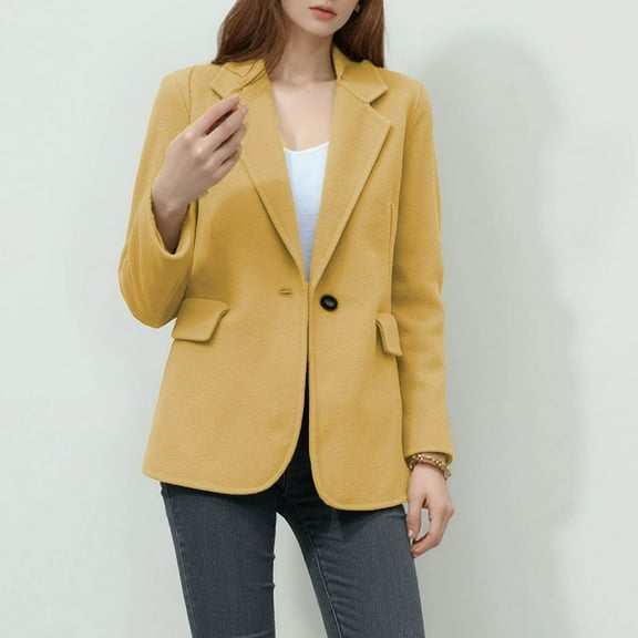 Ounisa Women's Solid Color Long-Sleeved Lapel Double-Button Design Pocket Slim Office Suit Jacket