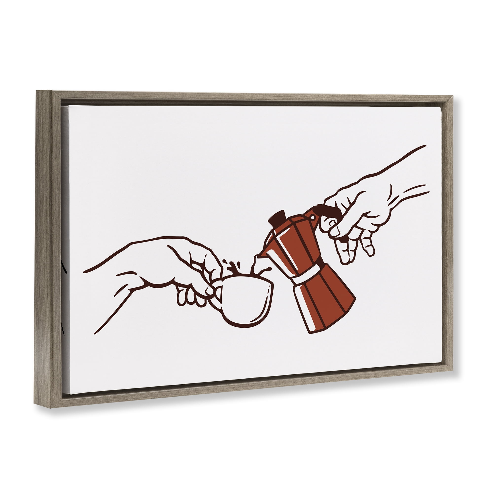 Stupell Industries Creation Of Coffee Classic Parody Brown Framed Floater Canvas Wall Art, design by Tobe Fonseca