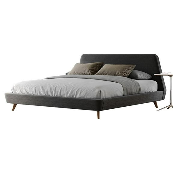 Pemberley Row Fabric and Wood Dark Gray Platform Bed Rectangular Mid-Century 84.65"W x 87.8"D Assembly Required