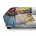 thumbnail image 3 of Italian Soft Flannel Fleece Throw Blanket, European Venice Canal with Historical Buildings Famous Town Scenery, Cozy Plush for Indoor and Outdoor Use, 60" x 80", Blue and Orange, by Ambesonne, 3 of 6
