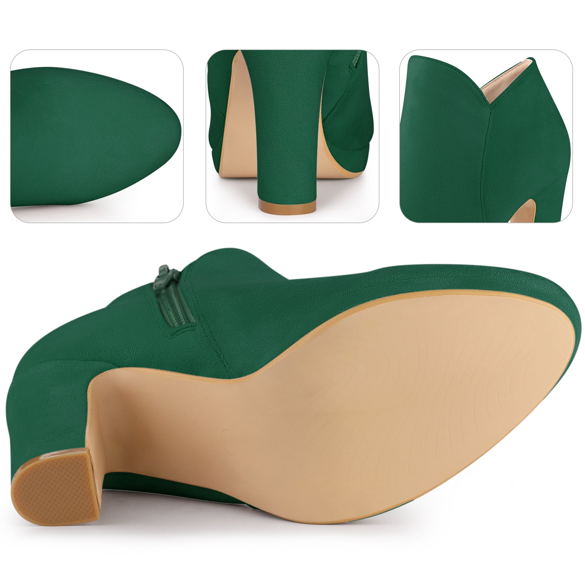 Unique Bargains Women's Round Toe Platform Chunky Ankle Heels Boots Green 8.5