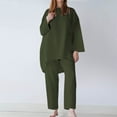 thumbnail image 2 of ATOYSOY Women's Round Neck Lounge Sets Fall Two Piece Cotton Lined Outfits 3/4 Sleeve Sweatsuits Trendy Casual Loose Tops Capris Pants Tracksuits Vacation Green L, 2 of 5