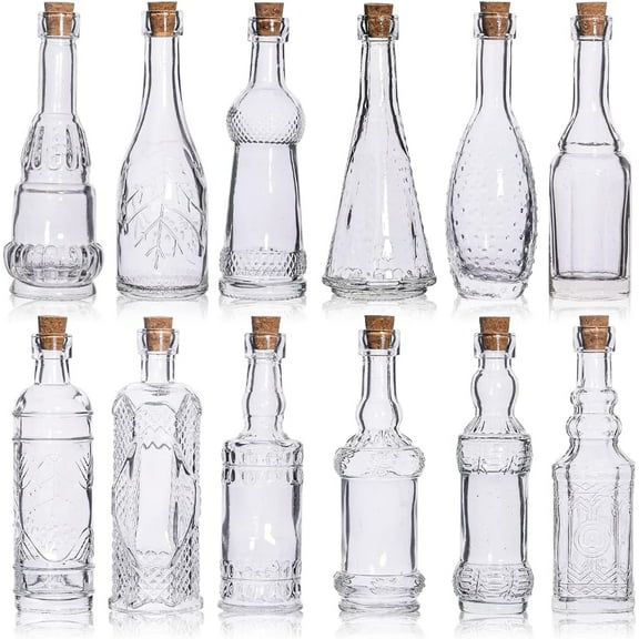 Potion Bottles with Cork,12 Pack Small Clear Vintage Decorative Bottles,Mini Vase Glass Jars With Cork Lids for DIY Crafts,Decor,Sand Art