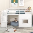 thumbnail image 3 of EUROCO Wood Twin Size Loft Bed, House Bed with Storage Staircase, White, 3 of 15
